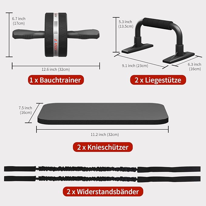 EnterSports Bauchroller, Bauchmuskeltrainer, Bauchmuskelroller mit Zwei Kniematte, Bauchrad Für Bauchmuskeltraining, Bauchtrainer für Zuhause, Geeignet für Anfänger, Fortgeschrittene und Profis