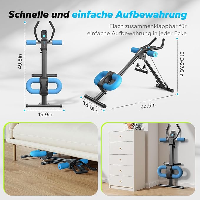 MERACH Bauchtrainer Bauchmuskeltrainer für Zuhause Multifunktionale Trainingsgerät für Ganzkörpertraining Abdominal Ab Machine mit LCD-Monitor