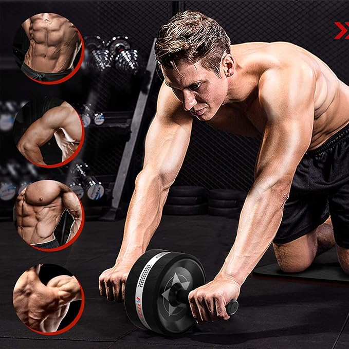 EnterSports Bauchroller, Bauchmuskeltrainer, Bauchmuskelroller mit Zwei Kniematte, Bauchrad Für Bauchmuskeltraining, Bauchtrainer für Zuhause, Geeignet für Anfänger, Fortgeschrittene und Profis