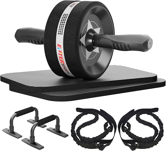 EnterSports Bauchroller, Bauchmuskeltrainer, Bauchmuskelroller mit Zwei Kniematte, Bauchrad Für Bauchmuskeltraining, Bauchtrainer für Zuhause, Geeignet für Anfänger, Fortgeschrittene und Profis
