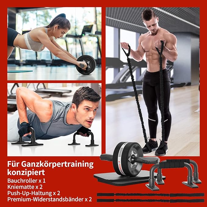 EnterSports Bauchroller, Bauchmuskeltrainer, Bauchmuskelroller mit Zwei Kniematte, Bauchrad Für Bauchmuskeltraining, Bauchtrainer für Zuhause, Geeignet für Anfänger, Fortgeschrittene und Profis