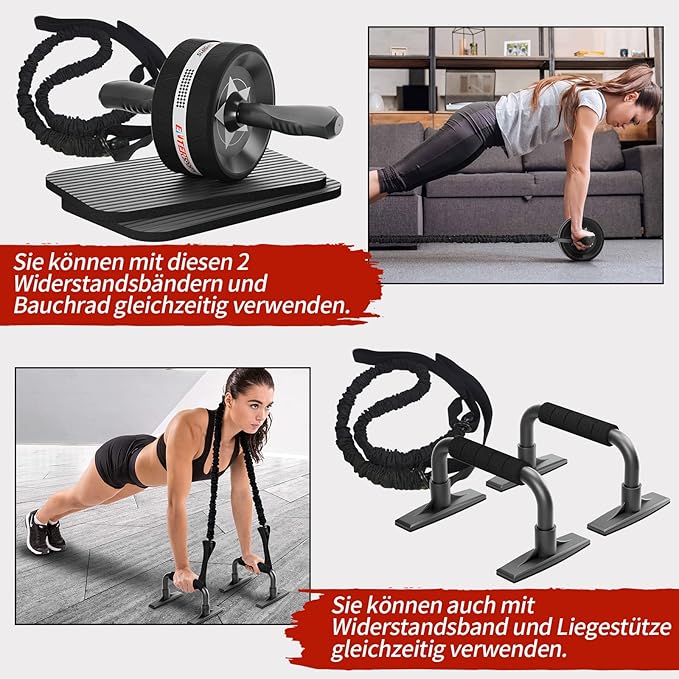 EnterSports Bauchroller, Bauchmuskeltrainer, Bauchmuskelroller mit Zwei Kniematte, Bauchrad Für Bauchmuskeltraining, Bauchtrainer für Zuhause, Geeignet für Anfänger, Fortgeschrittene und Profis