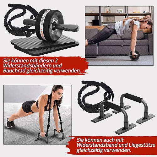 EnterSports Bauchroller, Bauchmuskeltrainer, Bauchmuskelroller mit Zwei Kniematte, Bauchrad Für Bauchmuskeltraining, Bauchtrainer für Zuhause, Geeignet für Anfänger, Fortgeschrittene und Profis